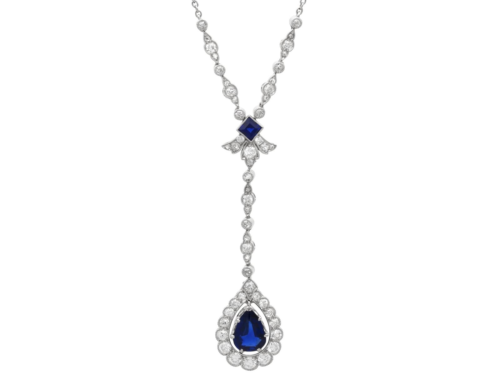 Antique 1.57Ct Basaltic Sapphire and 1.20Ct Diamond Platinum Pendant Circa 1915