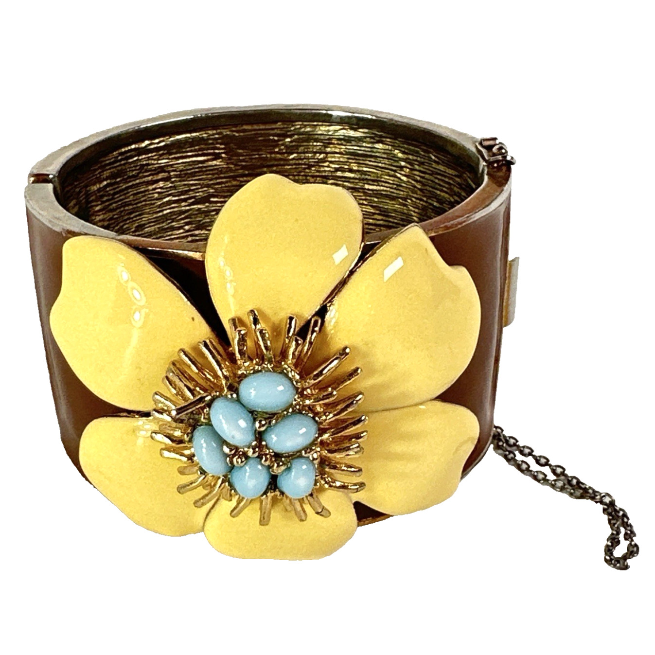J. Crew Enamel Cuff Chain Bracelet Flower Brown Blue Cream Color