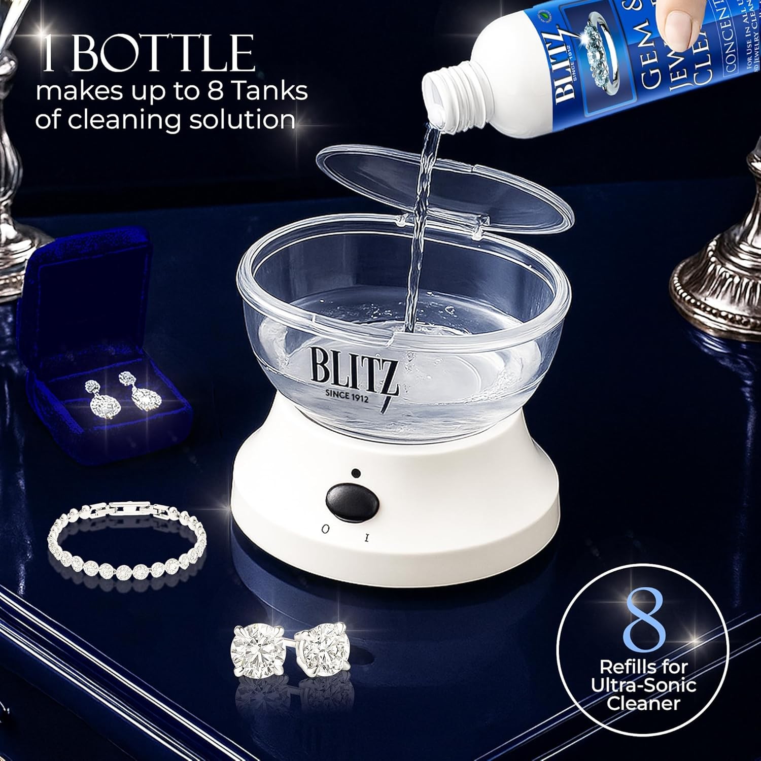 Blitz Gem & Jewelry Cleaner Liquid Concentrate for Gold, Silver, & Platinum Jewe