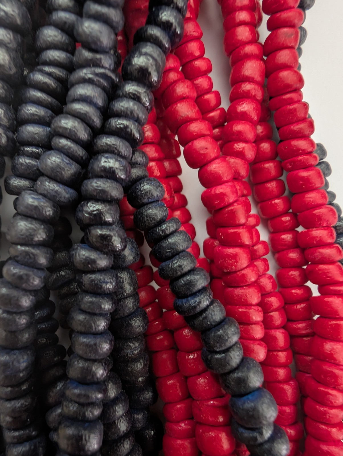 Chunky red black dyed wood multi strand none metal statement toggle necklace