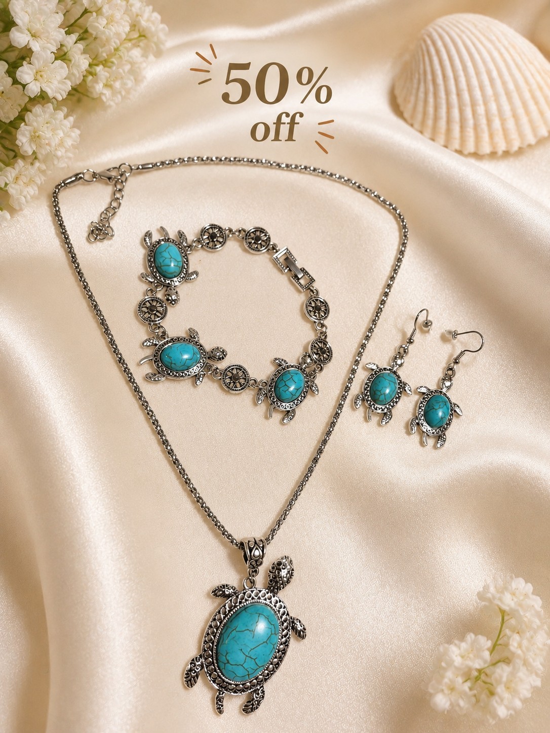 Turquoise Sea Turtle Jewelry Set – Necklace, Bracelet & Earrings
