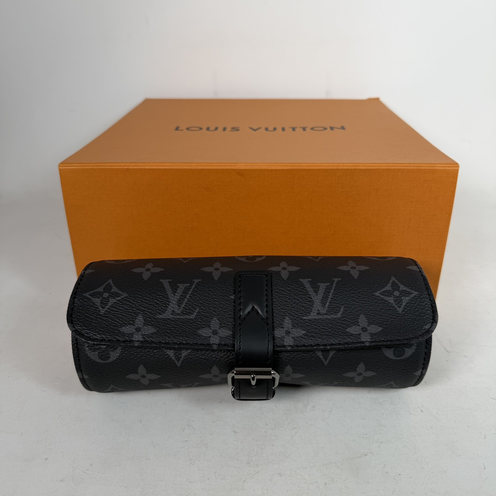 Louis Vuitton Monogram Eclipse 3 Watch Case M43385 Black Authentic