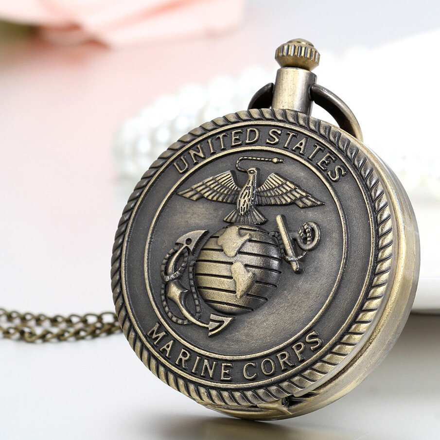 Men’s United States Marine Corps Quartz Pocket Watch Antique Bronze Tone Watch