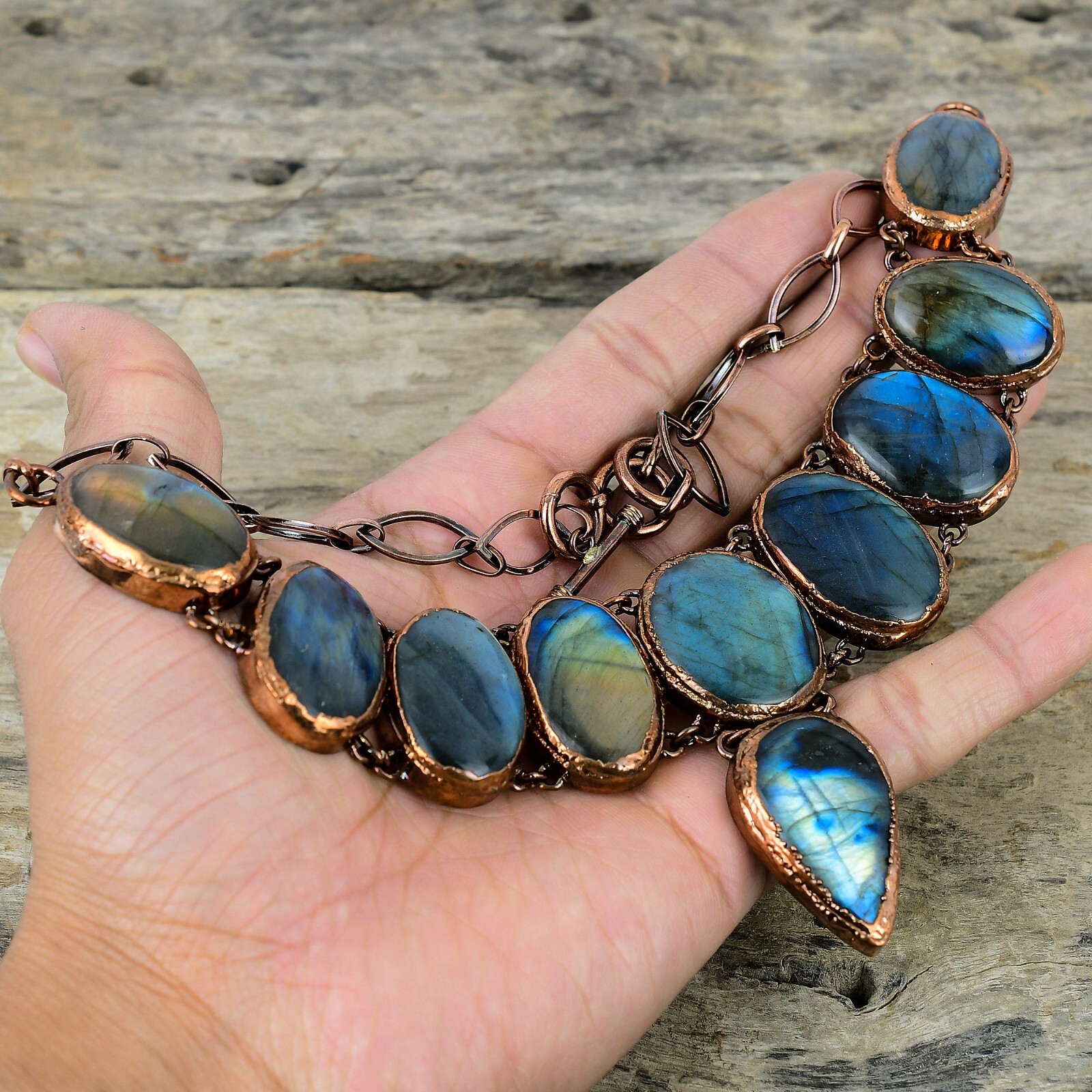 Labradorite Copper Mum Gift Electroformed Chain Adjustable Necklace 18.0″