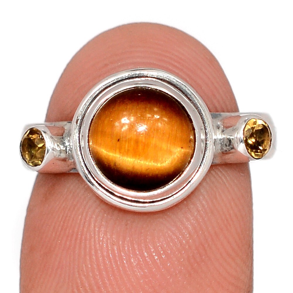 Natural Tiger Eye – South Africa & Citrine 925 Silver Ring Jewelry s.7 CR74659