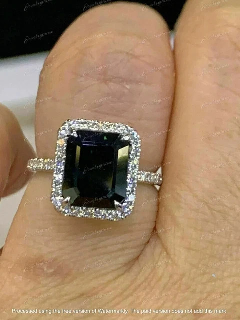 3Ct Emerald Black Onyx Lab-Created Halo Engagement Ring 14K White Gold Plated