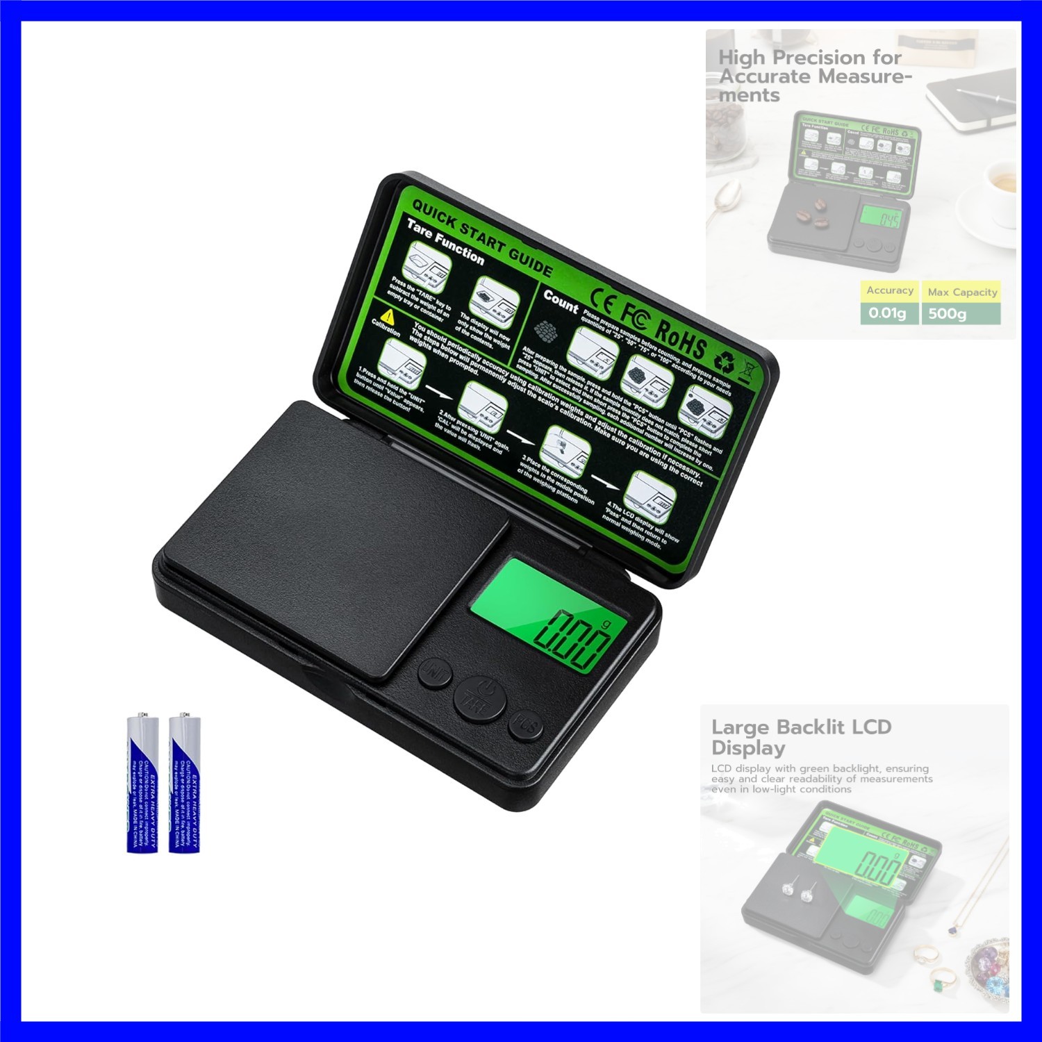 0.01g/500g Digital Milligram Scale, Pocket Micro Scale with Tare Weight Funct…