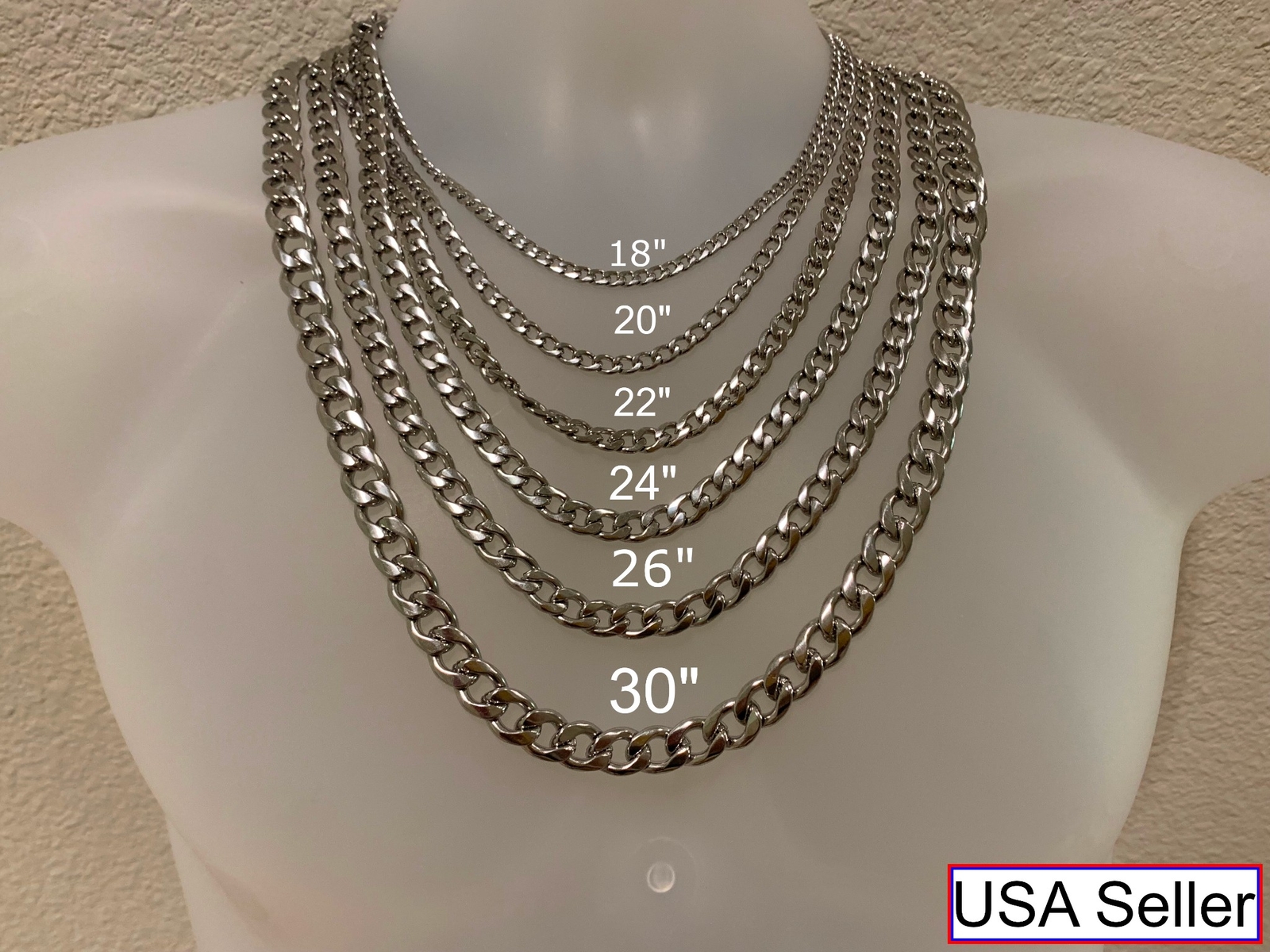 16″-30 “STAINLESS STEEL CUBAN CURB SILVER CHAIN MEN NECKLACE 3/4/5/7/9/10/12 MM