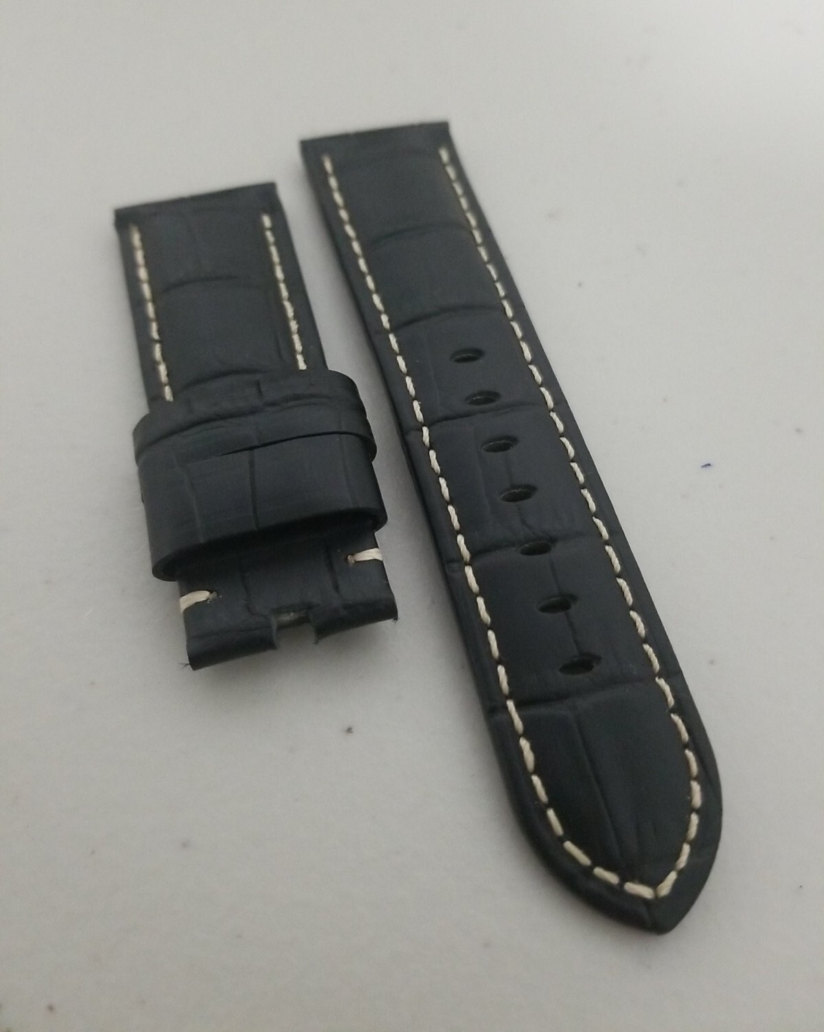 Panerai Watch 24mm OEM Black Alligator Watch Strap Beigh Stitch for Tang Buckle