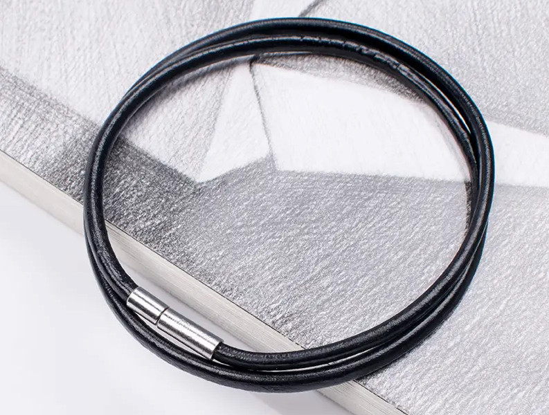 3mm Black Rope Cord Leather Chain Necklace Stainless Steel Clasp 16-30 inch