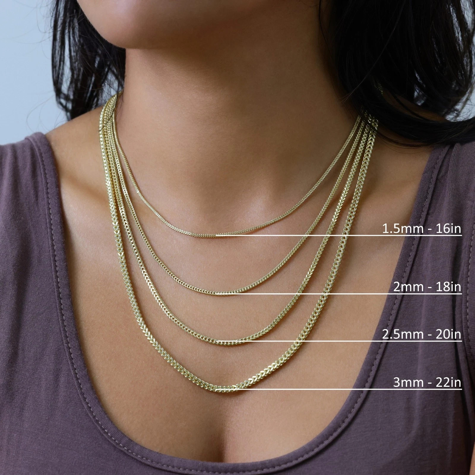 10K Yellow Gold 1.5mm-6mm Franco Square Box Chain Necklace Men Womens 16″- 28″