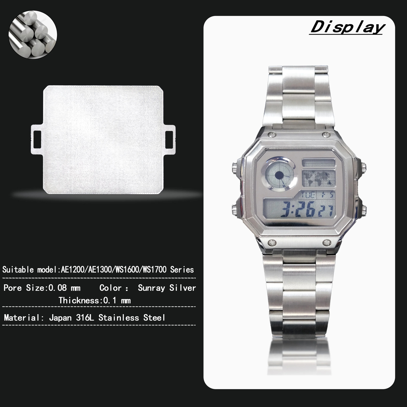 Replacement Watch Case for AE1200 AE1300 316L Steel Mod Kit Compatible with 3299