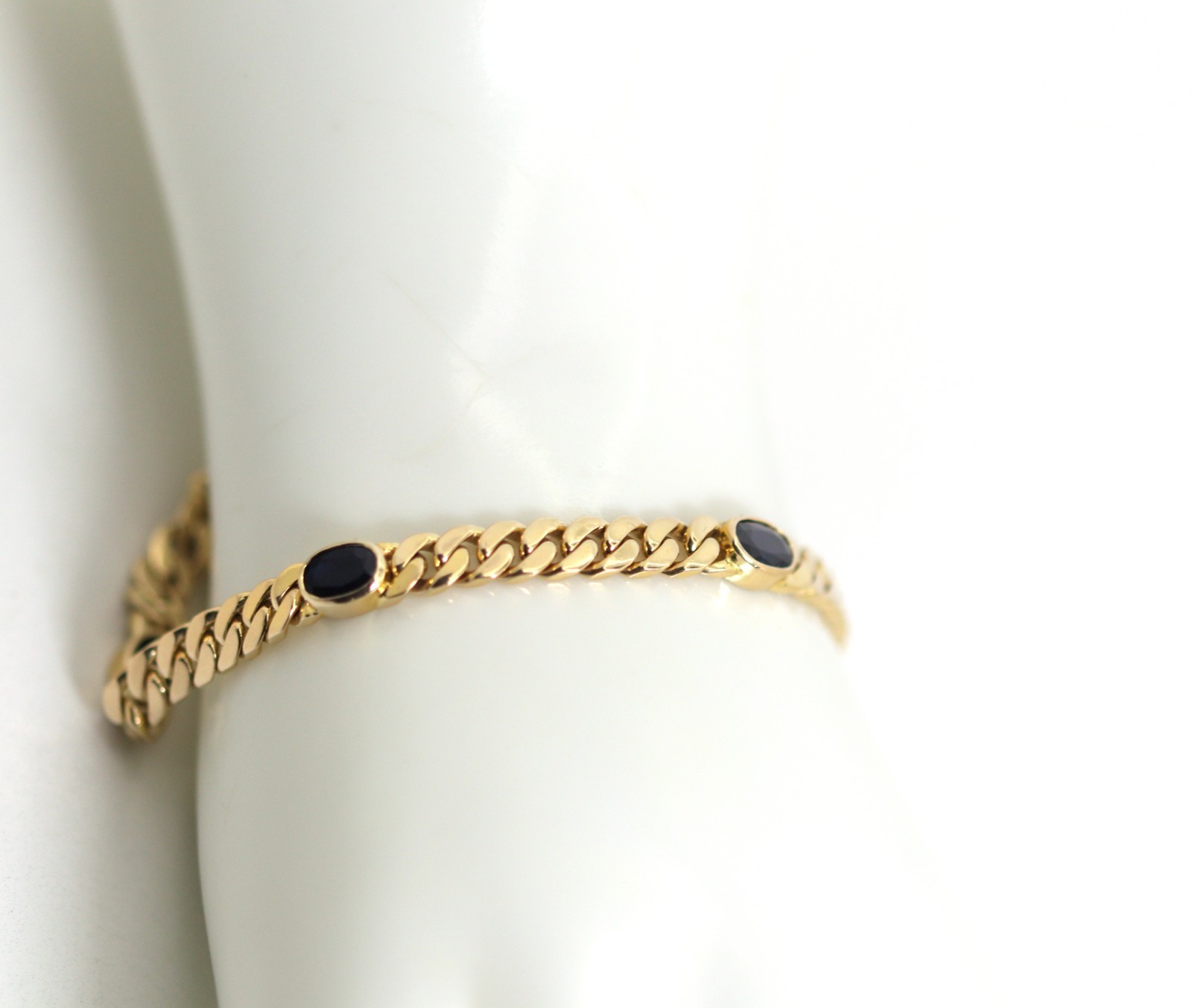 Yellow Gold Curb Sapphire Oval Gemstone Bracelet 585 – 14kt WG Hallmarked L: 21cm