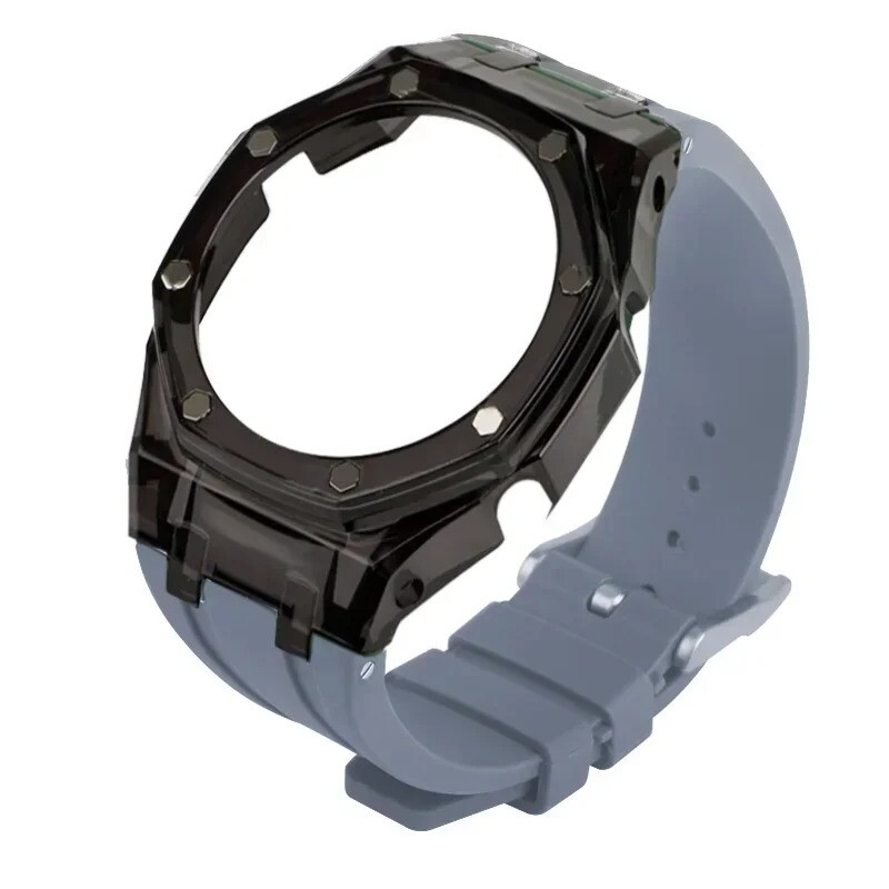 Transparent Case Bezel With Rubber Band Strap Mod Kit For Casio GA2100/GA2110