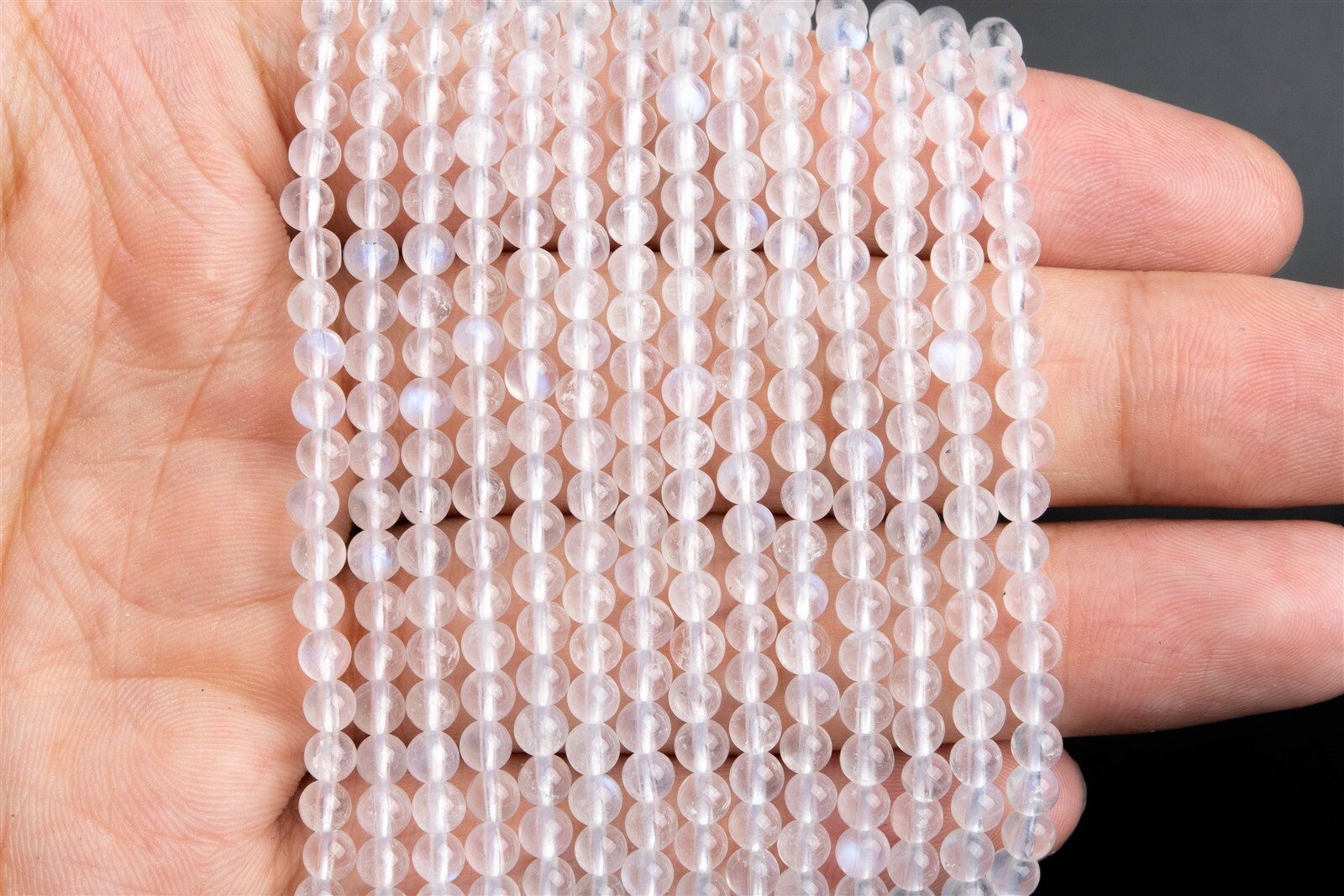 Genuine Natural Transparent Rainbow Moonstone Grade AAA Round Loose Bead 4/4-5MM