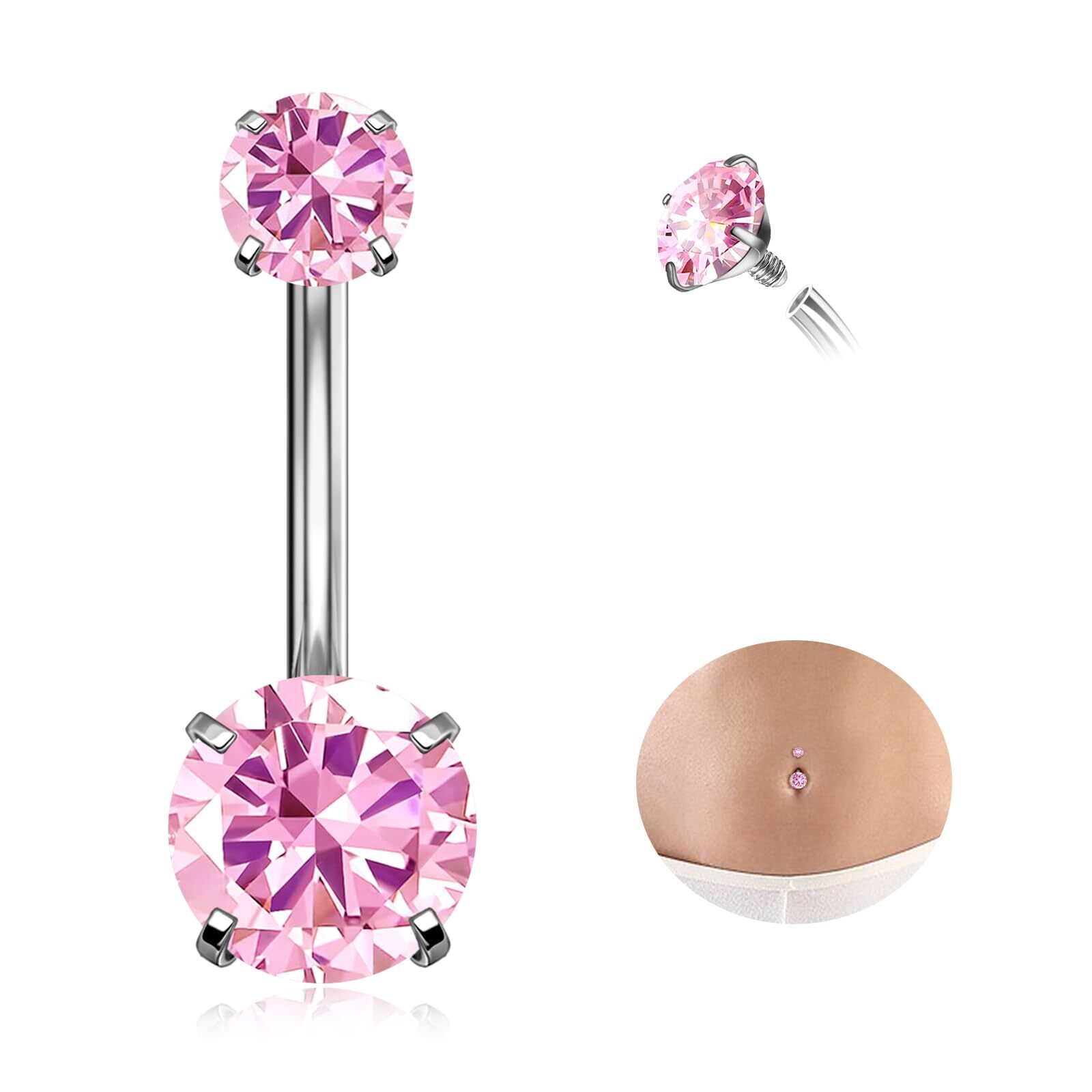 1-3Pcs CZ Belly Button Ring Surgical Steel Navel Rings Body Piercing Jewelry 14G