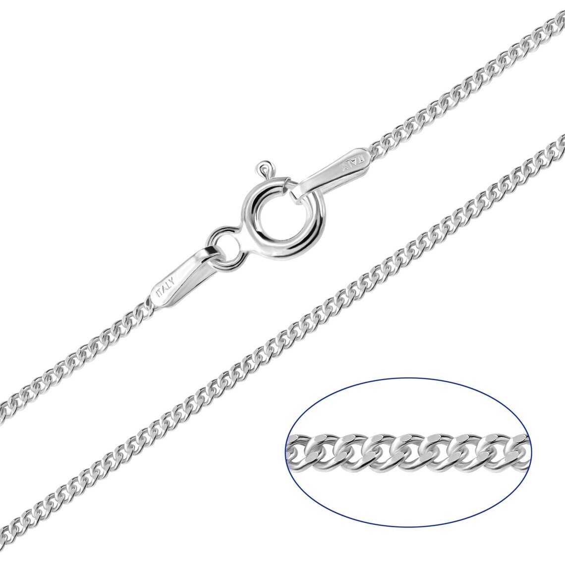 STERLING SILVER CURB CHAIN / NECKLACE – 16″ 18″ 20″ 22″ 24″26 High Polished
