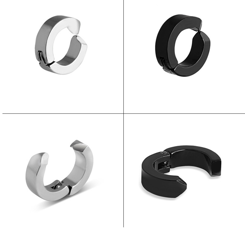 Non-Piercing Clip On Fake Men Women Ear Stud Cuff Hoop Earrings Stainless Steel
