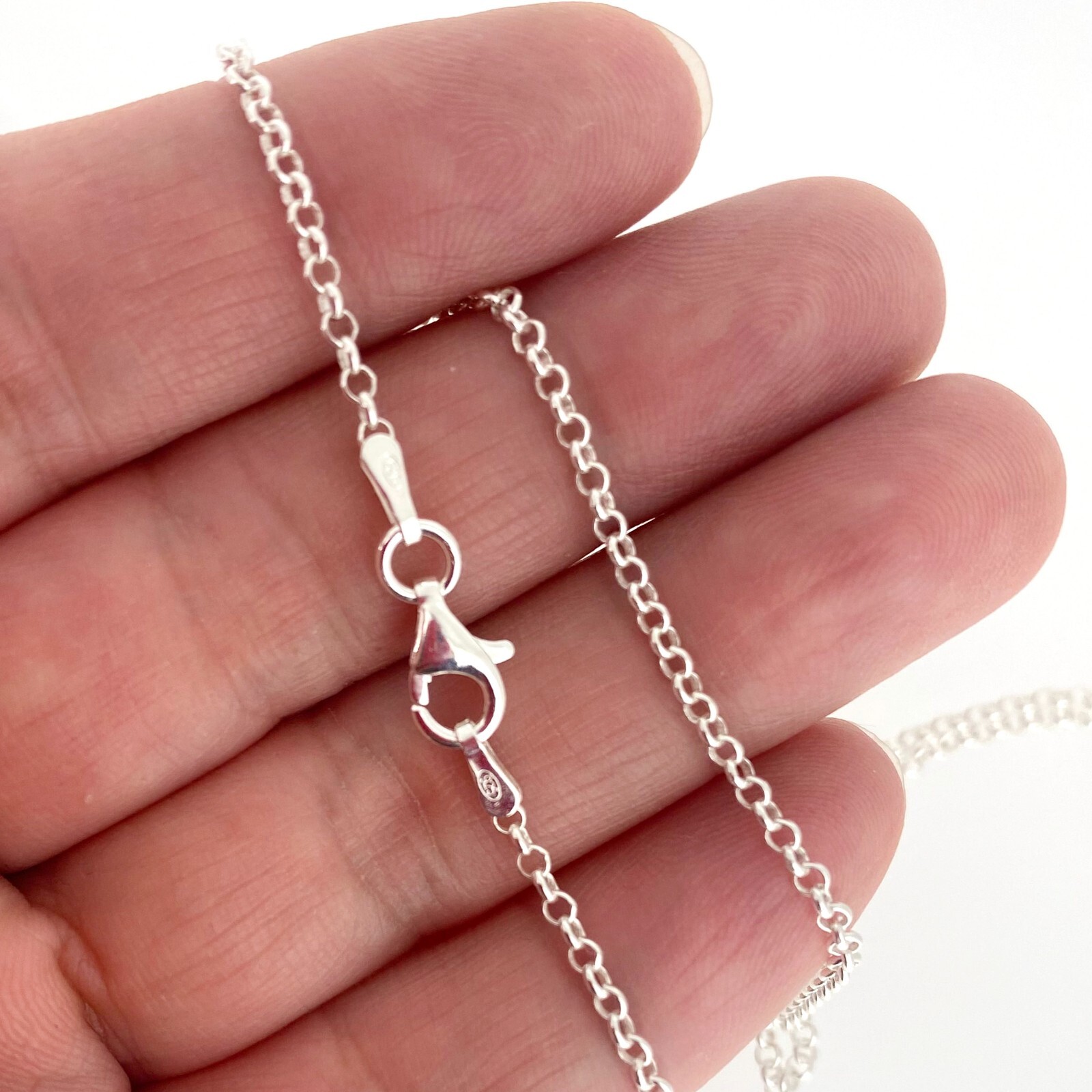 Sterling Silver Rolo Necklace Chain 2mm, 16 to 36 inch. Ready for Pendant