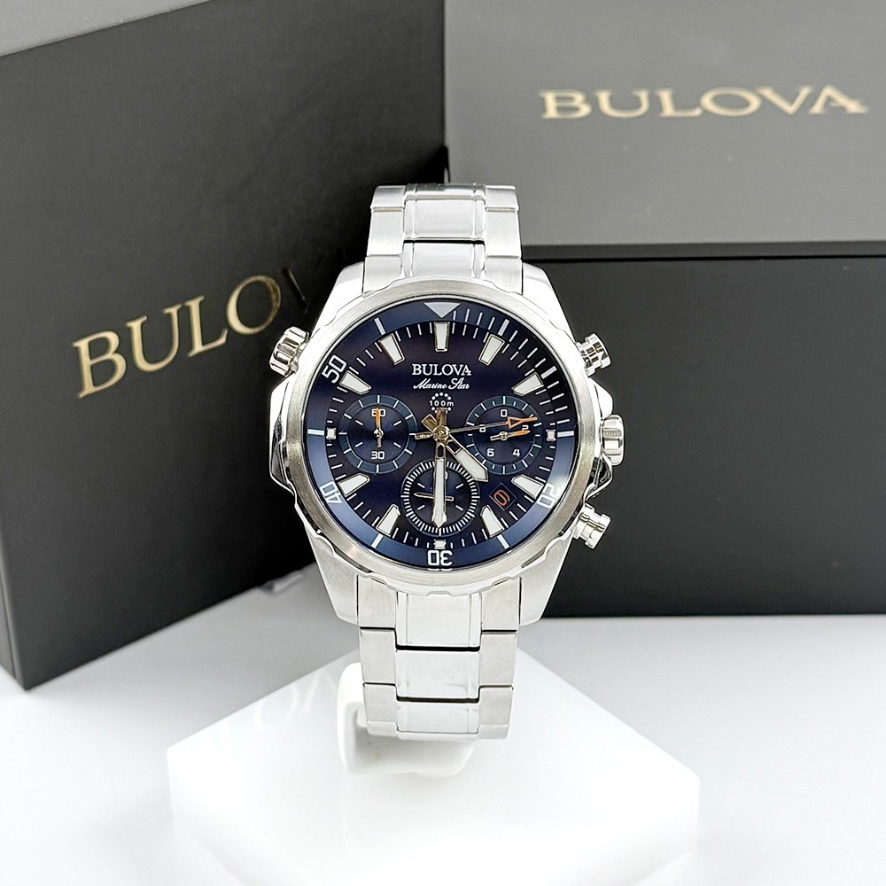 Men’s Bulova 96B256 Classic Marine Star Quartz Stainless Blue Dial Watch 43mm