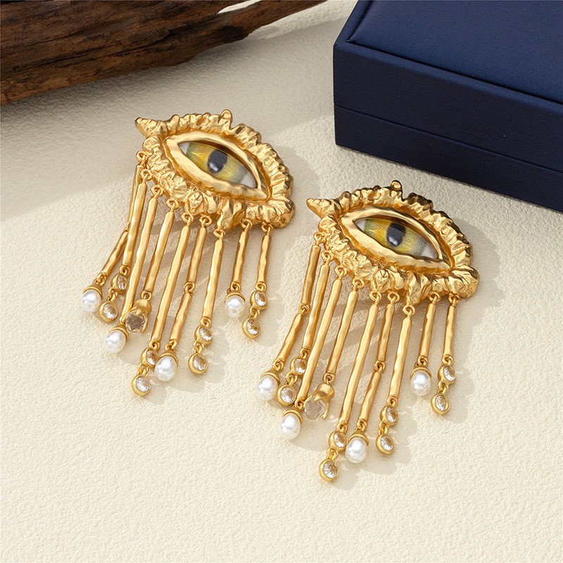 Schiaparelli Yellow Eye Drop Earrings with box and Dust Bag