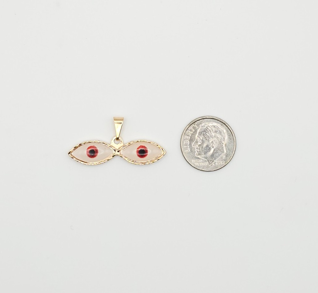 Charm Pendant Yellow Gold Filled Two Red Evil Eye 18k – Pendiente Ojo Turco