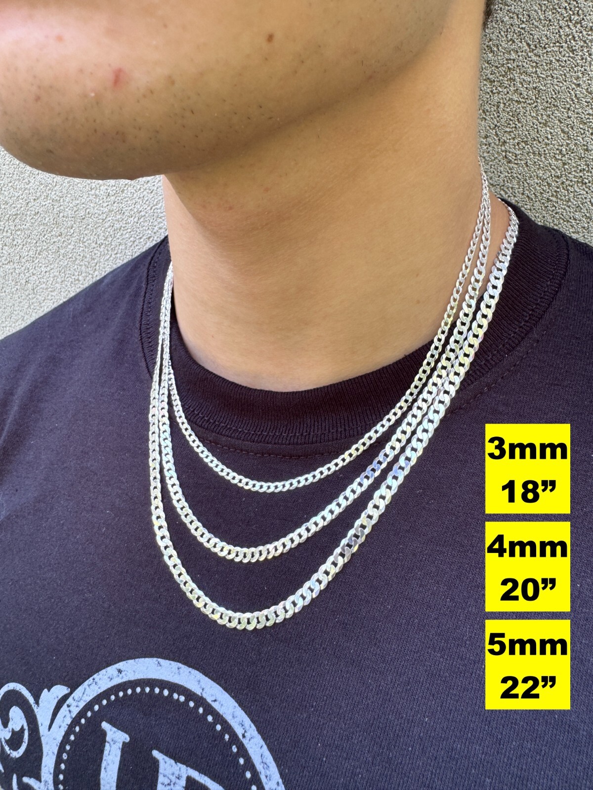 REAL Solid 925 Silver Flat Miami Curb Cuban Link Chain Necklace 3-11mm 16-30″