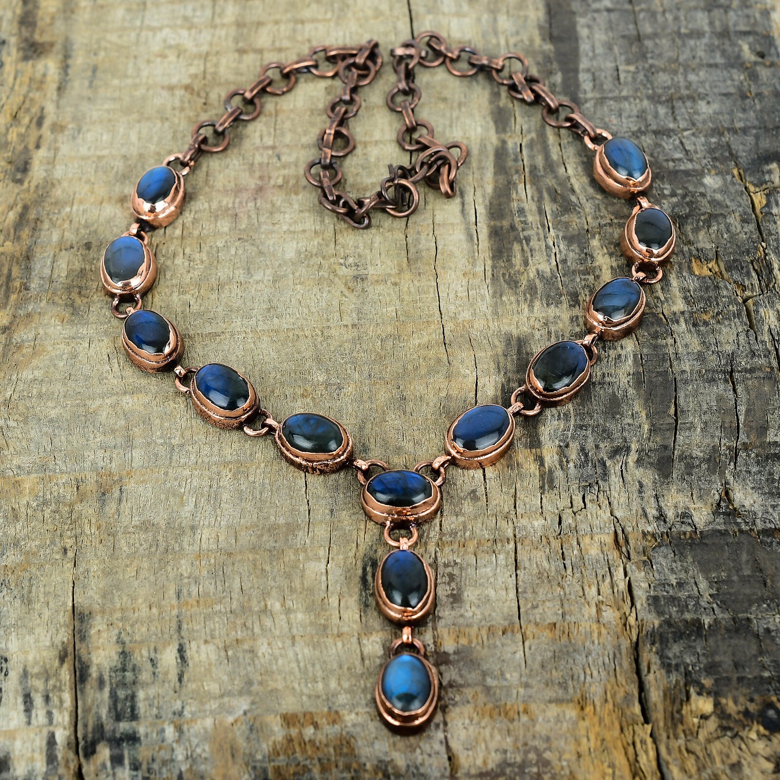 Womens day Deal Copper Natural Labradorite Daughter Chain Electroformed Necklace