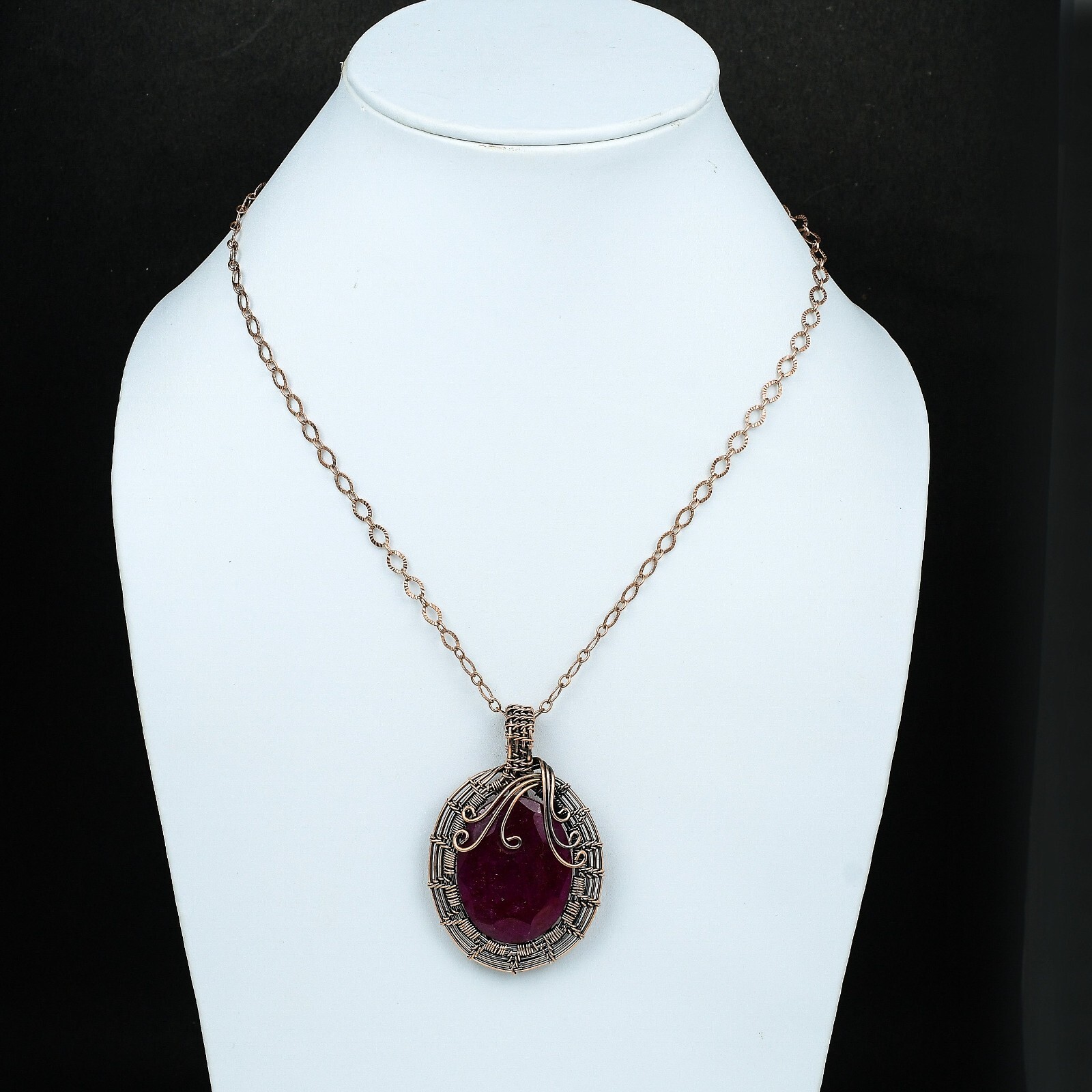 Gemstone Handmade Wire Wrapped Pendant Handcrafted Copper Valentine Gift 2.52″
