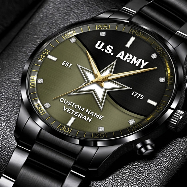 Personalized US United State America Army Black Stainless Steel Watch