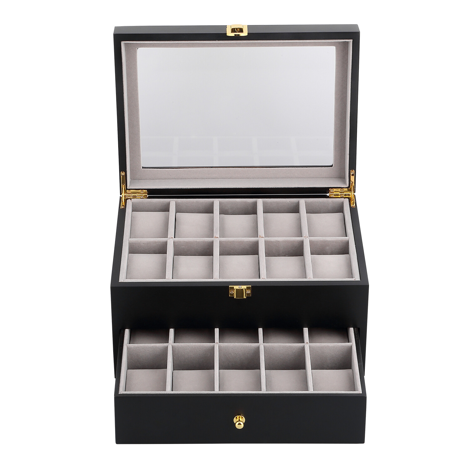 Mens Double Layer Watch Box 20 Grids Leather Display Case Jewelry Storage Holder