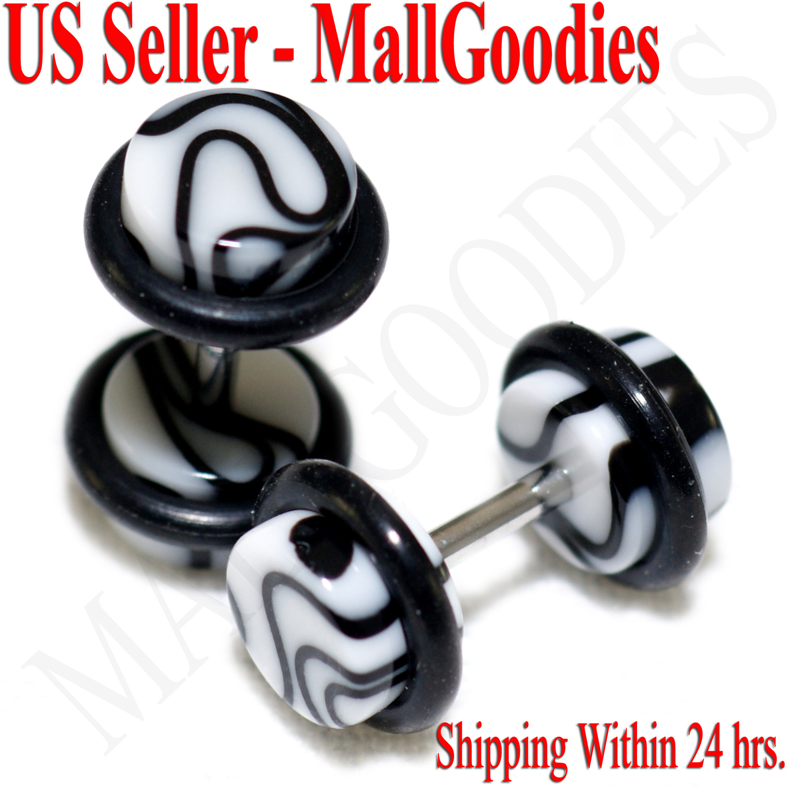2014 White Marble Fake Cheater Illusion Faux Ear Plugs 16G Bar 2G = 6mm – 2pcs
