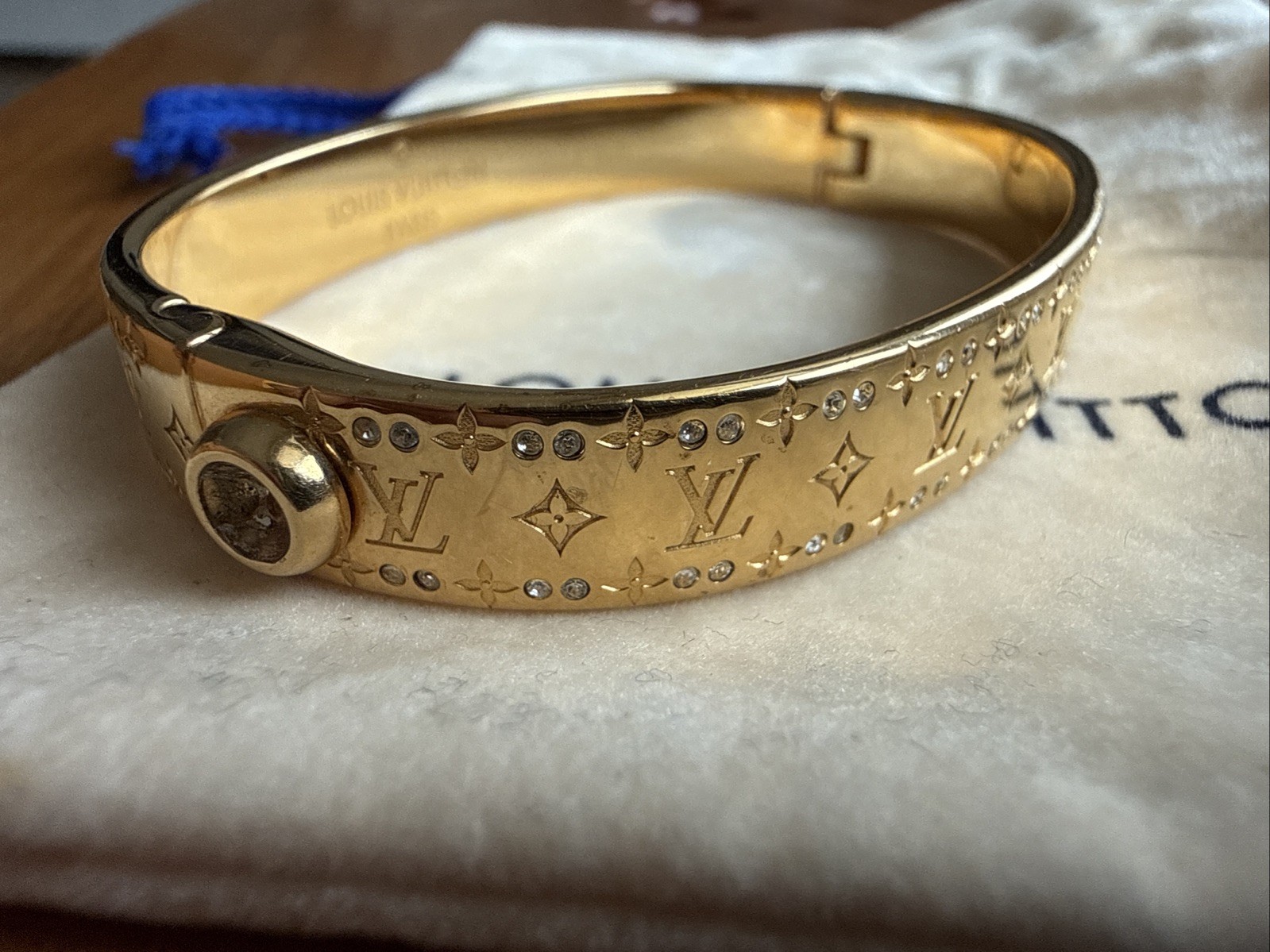 Louis Vuitton Monogram Bangle Bracelet Gold Size S Used w/ Dustbag