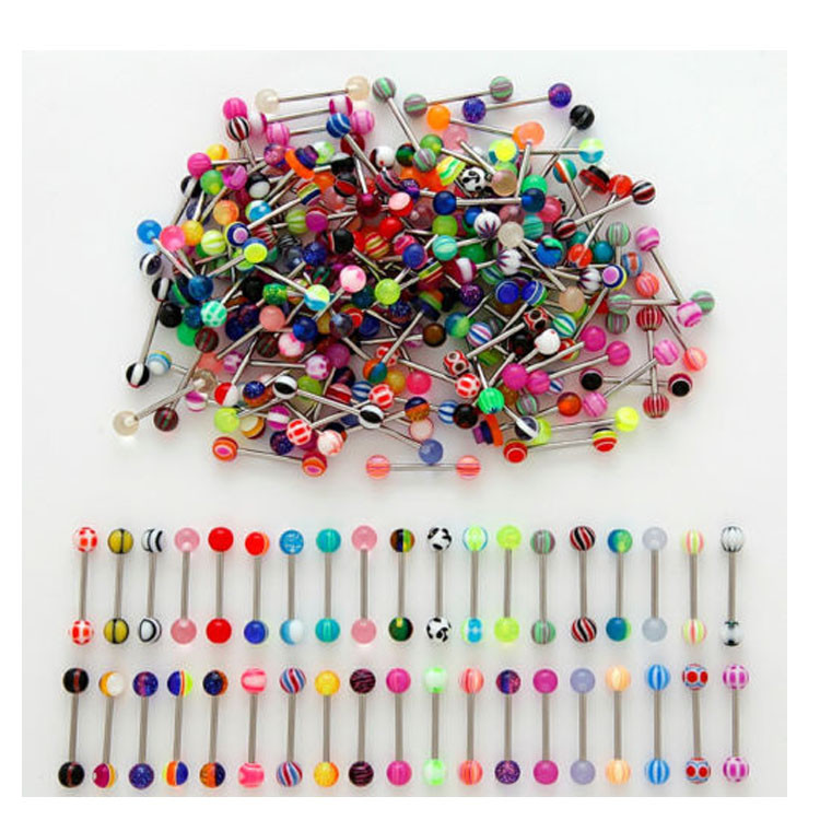Wholesale 100 Lot 14g Tongue Rings Bar Balls Barbell Body Piercing Jewelry NEW
