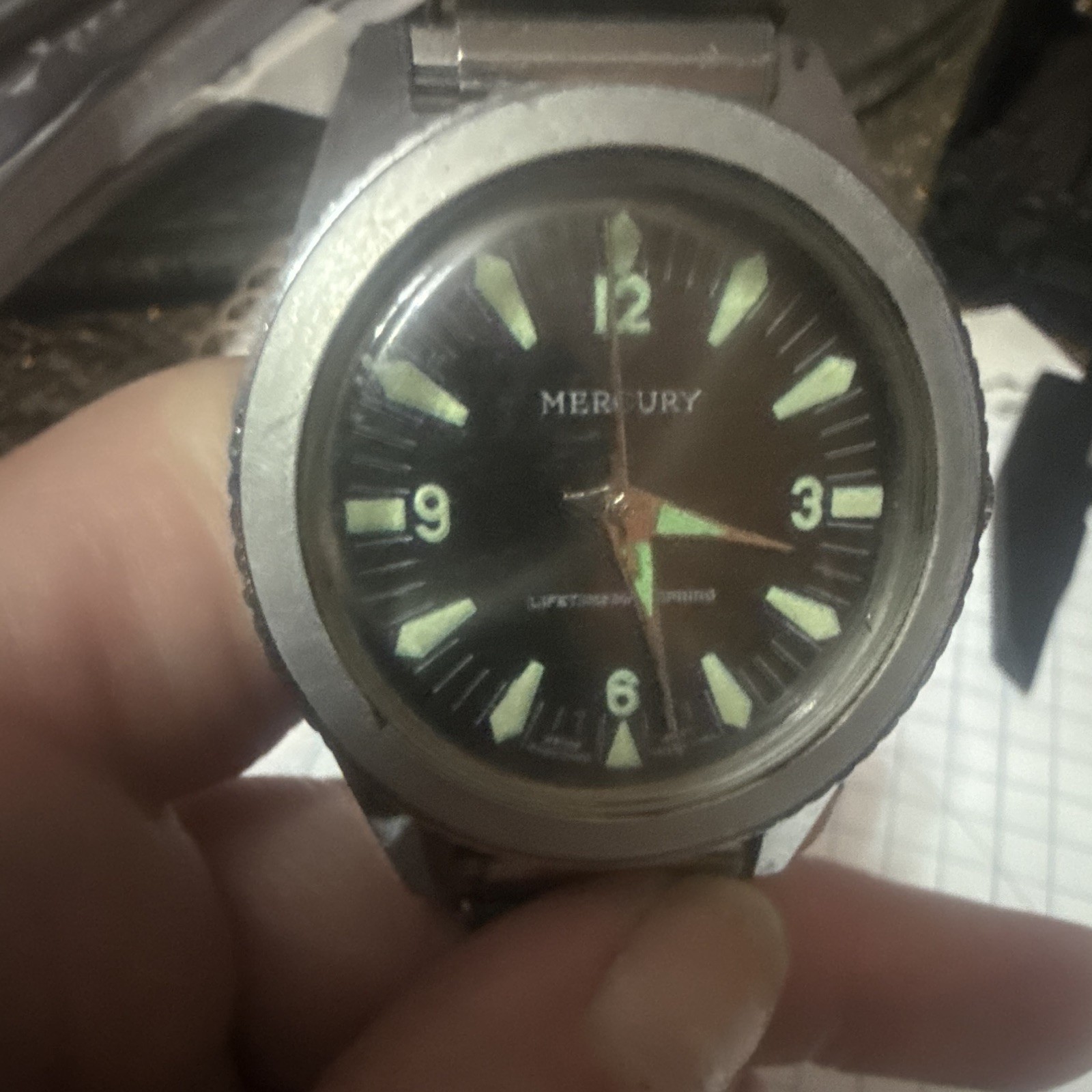 Mercury Vintage Manual Wind 40mm 17J Black Dial Silver Case Leather Strap