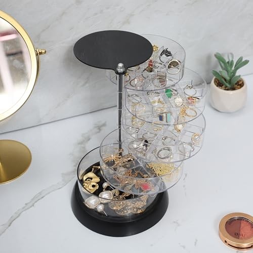 Clear 360 Degree Rotating Acrylic Jewelry Organizer for Dresser,Small Black