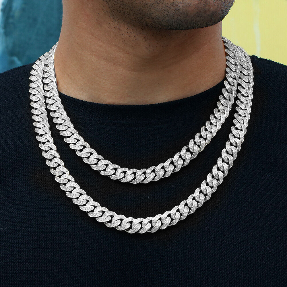12mm White Gold Plated Iced CZ Out Stainless Steel Miami Cuban Link Bracelet
