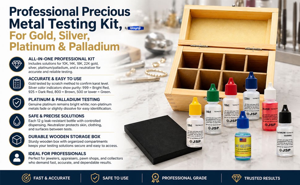 Gold Silver Platinum Testing Kit 6 Sol 10K 14K 18K 22K 24K Stone Box