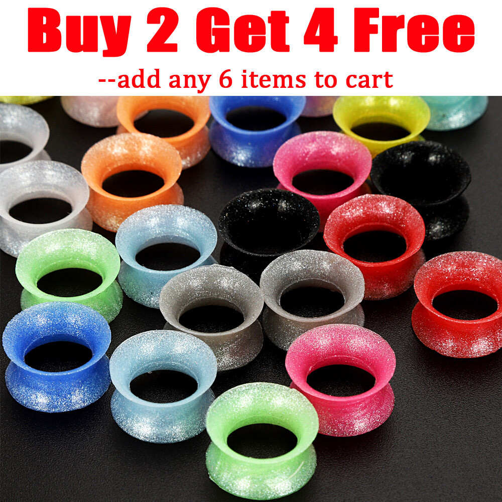 Pair Thin Pearlescent Silicone Ear Skin-Glitter Ear Plugs-Flesh Tunnels Eyelets