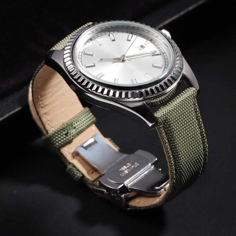 Butterfly Buckle Nylon Leather Watch Strap Canvas Quick Release Wrist Band 20 22