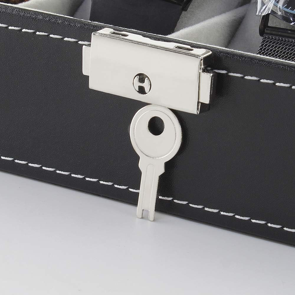 6 Slots Watch Box Organizer for Men, Black Watch Holder Stand Display Storage Ca