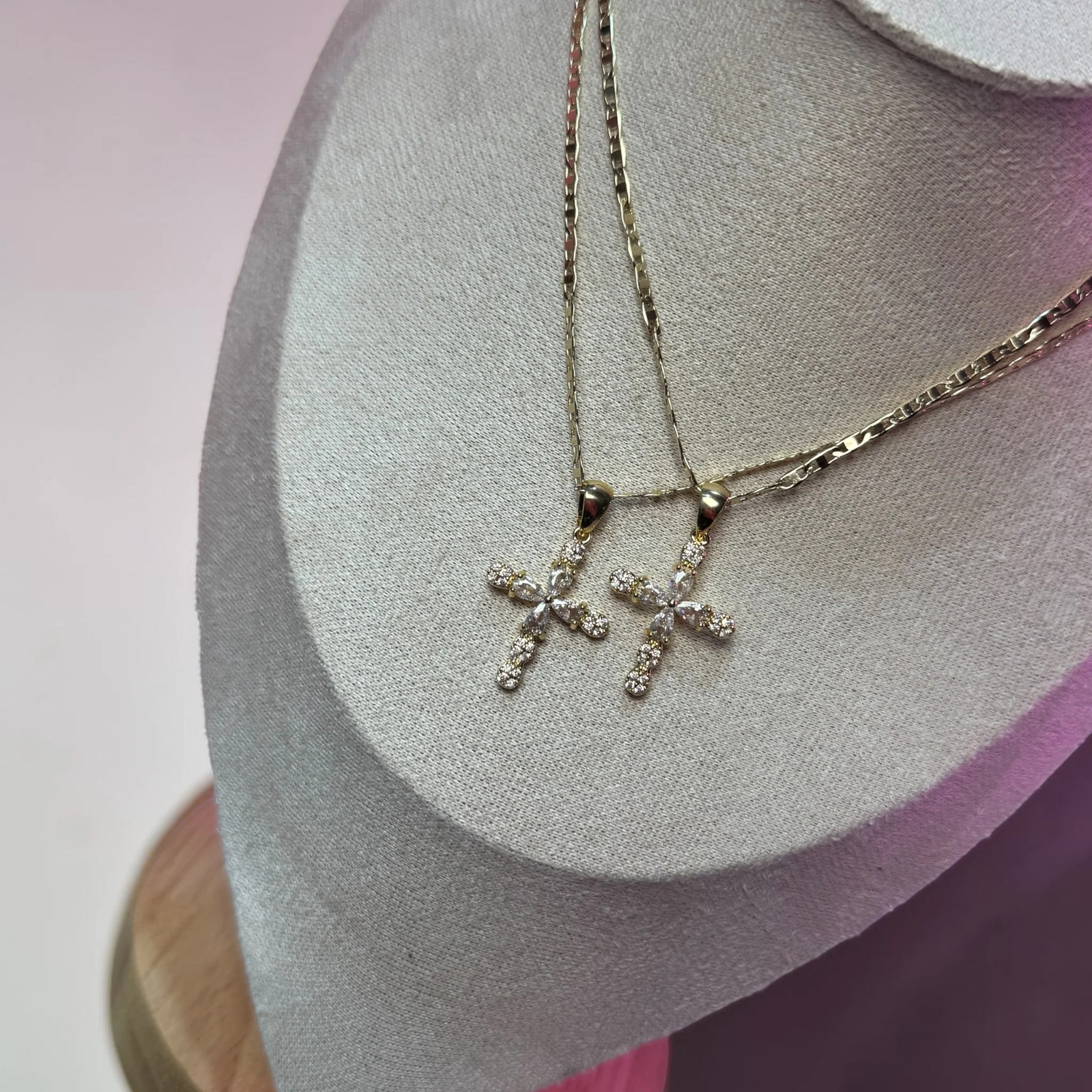 Crystal Cross Necklace, 18” chain, CZ diamond