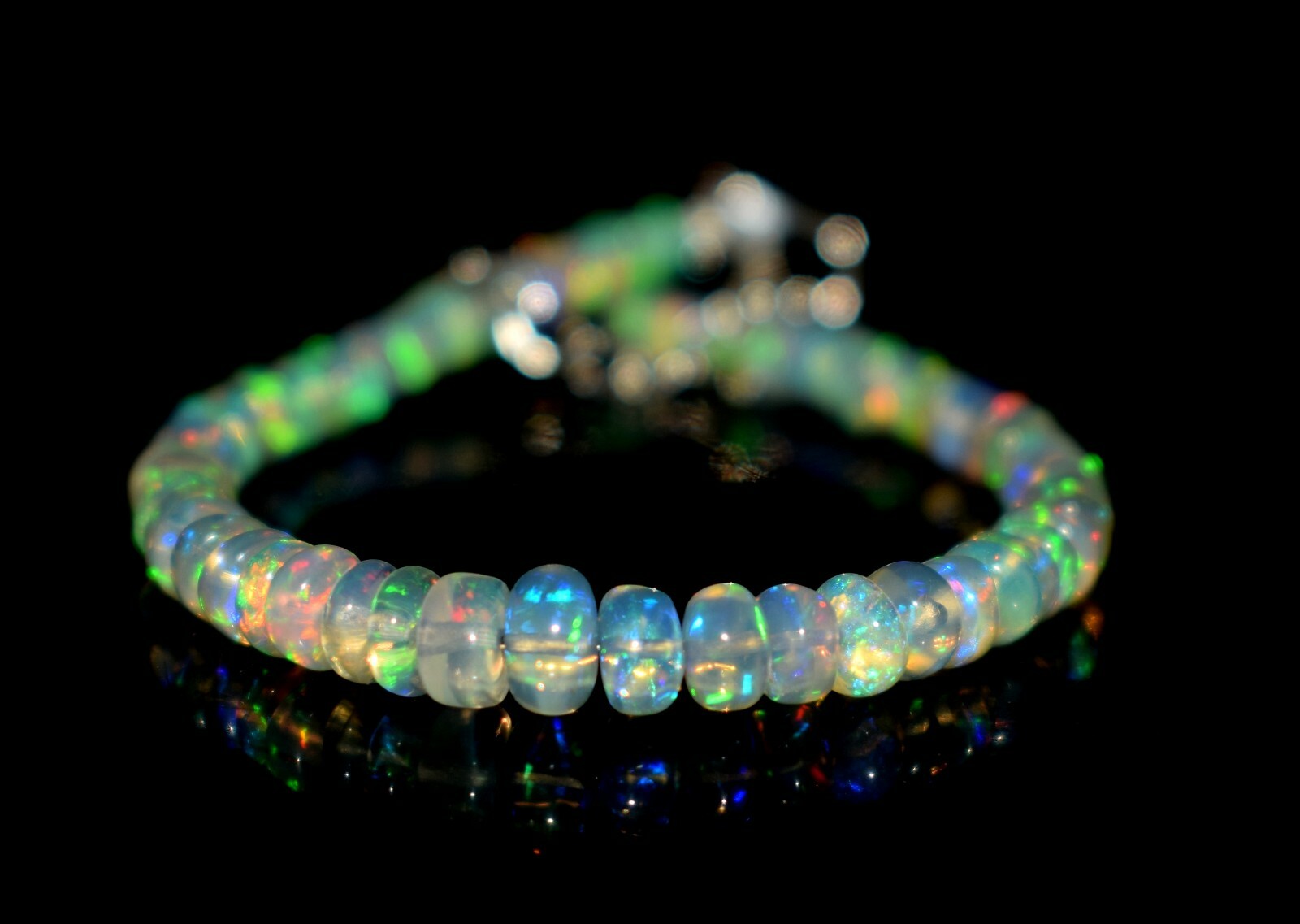 925 Sterling Silver Natural Ethiopian Opal Gemstone Beads 7″Bracelet F1730
