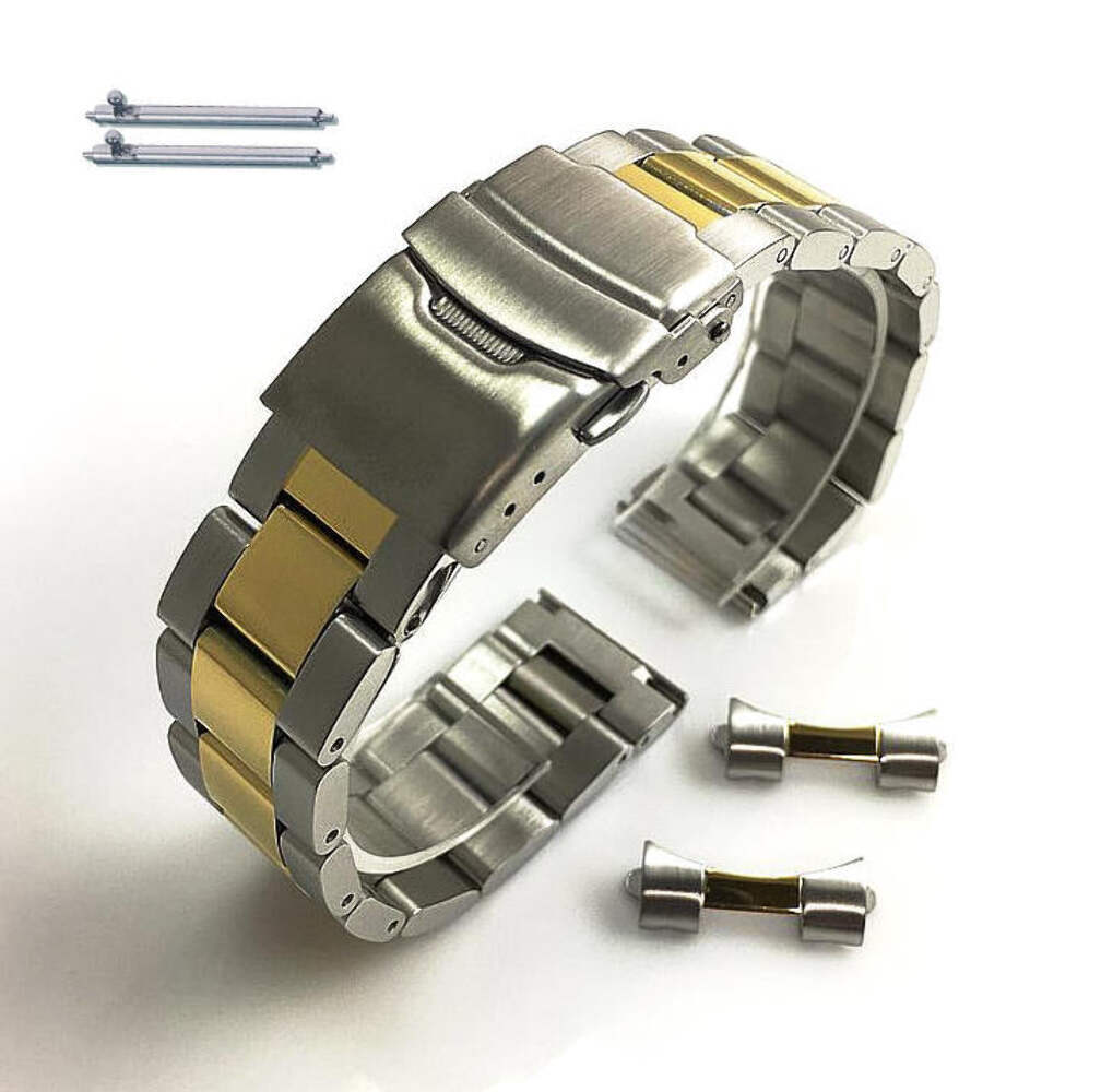 Two Tone Metal Steel Brushed Curved End Replacement Watch Band Oyster #7010