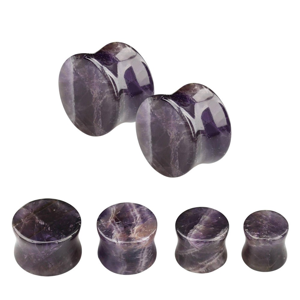 Amethyst Stone Double Flare Concave Tunnels Ear Gauges Plugs Expanders Piercing