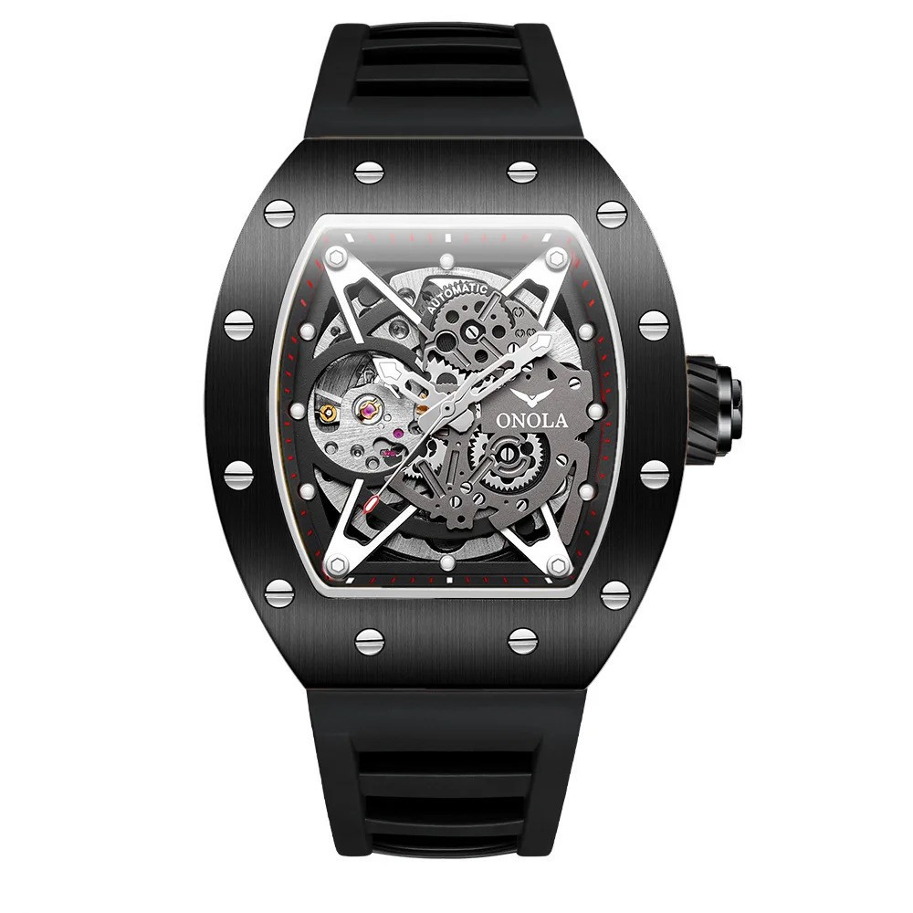 ONOLA Men Full Automatic Self-Wind Watch Mechanical Hollow Skeleton Waterproof