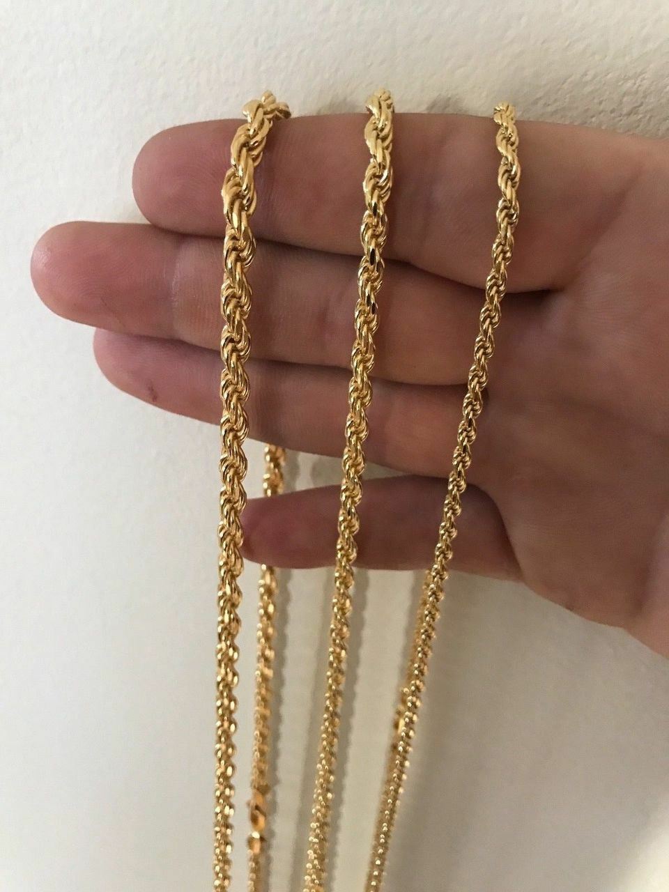 Mens 14K Gold Plated Real Solid 925 Silver Rope Chain MADE IN ITALY 20-30″ 3-5mm