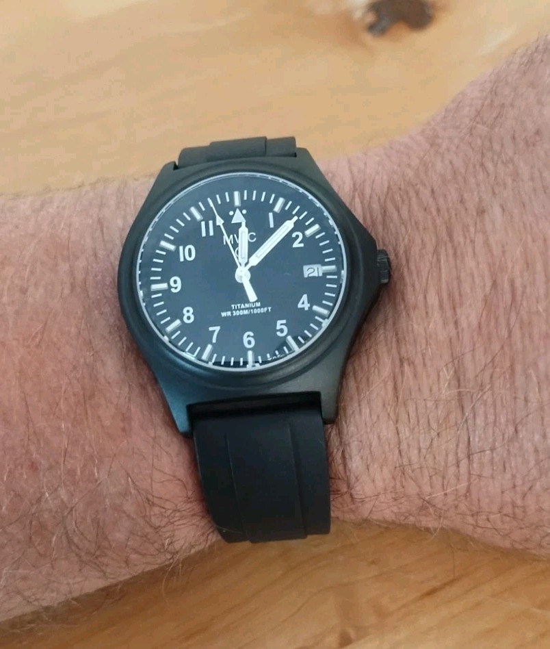 MWC Black PVD Titanium G10 Military Watch 300m WR, Swiss Quartz. Ships from USA.