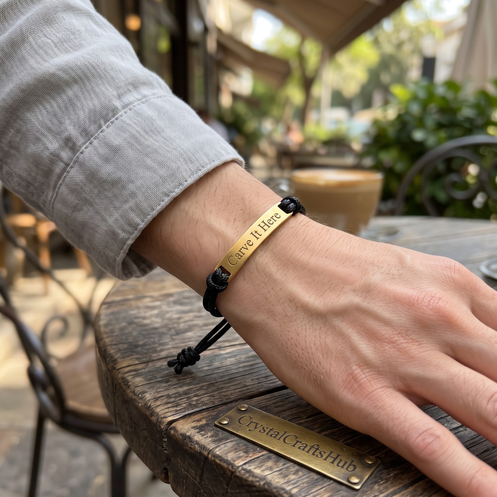 Custom Engraved Name Gold Bar Bracelet Minimalist Boho Braided Cord Personalized