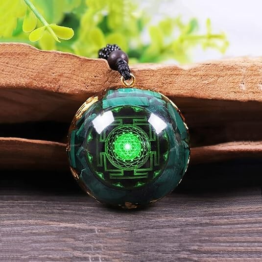 Malachite Orgone Necklace Green Crystal Spiritual Protection Amulet Pendant